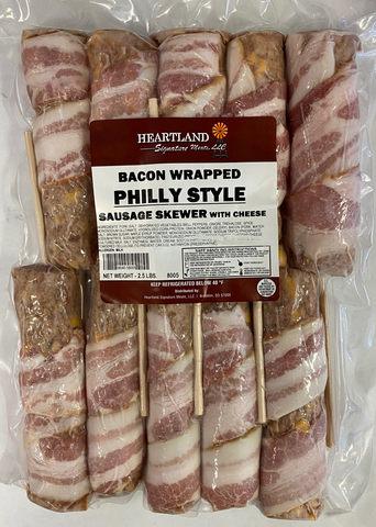 Bacon Wrapped Philly Style Sausage Skewers